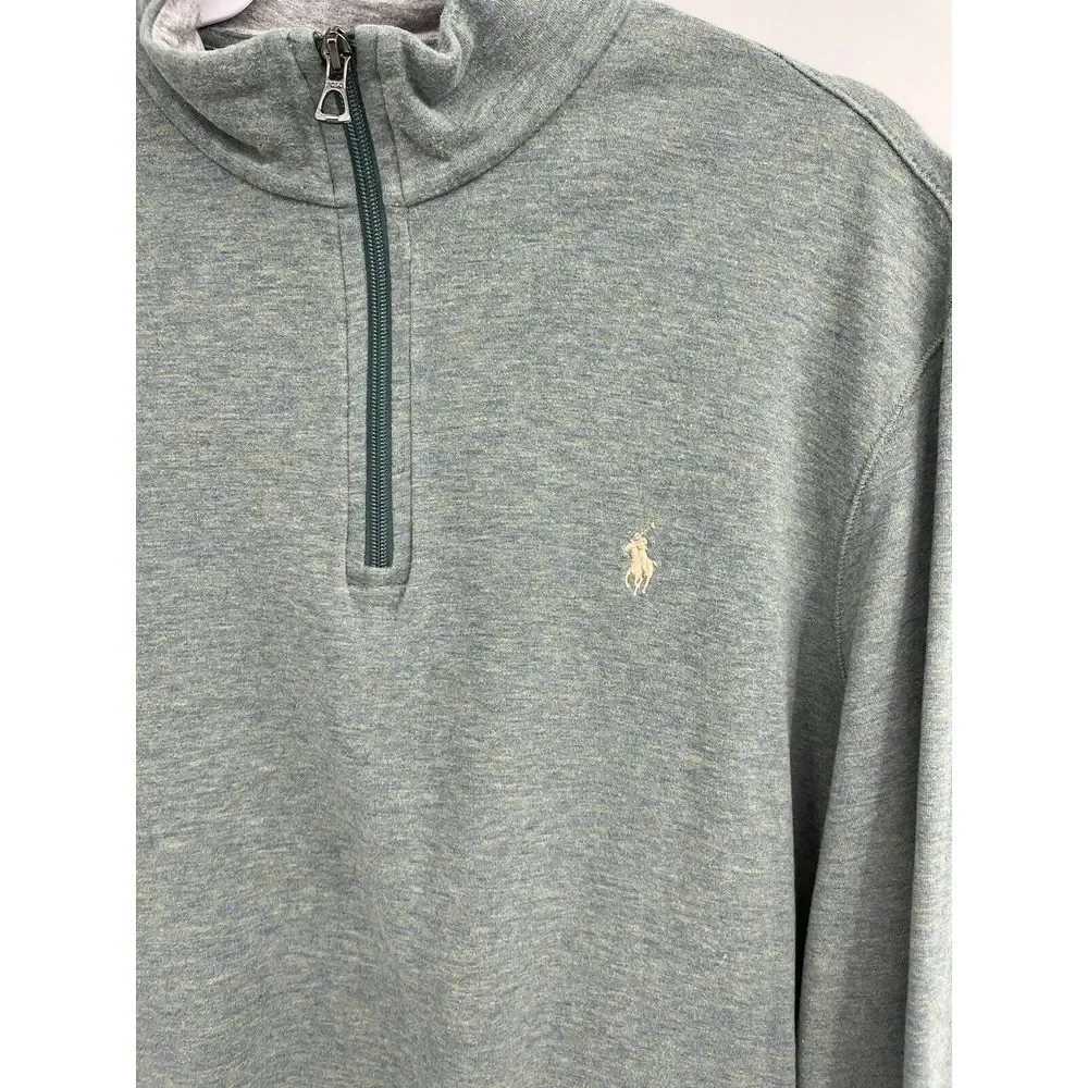 Polo Ralph Lauren 1/4 Zip Pullover Sweater, Men LRG, Cotton Green Long Sleeve‎